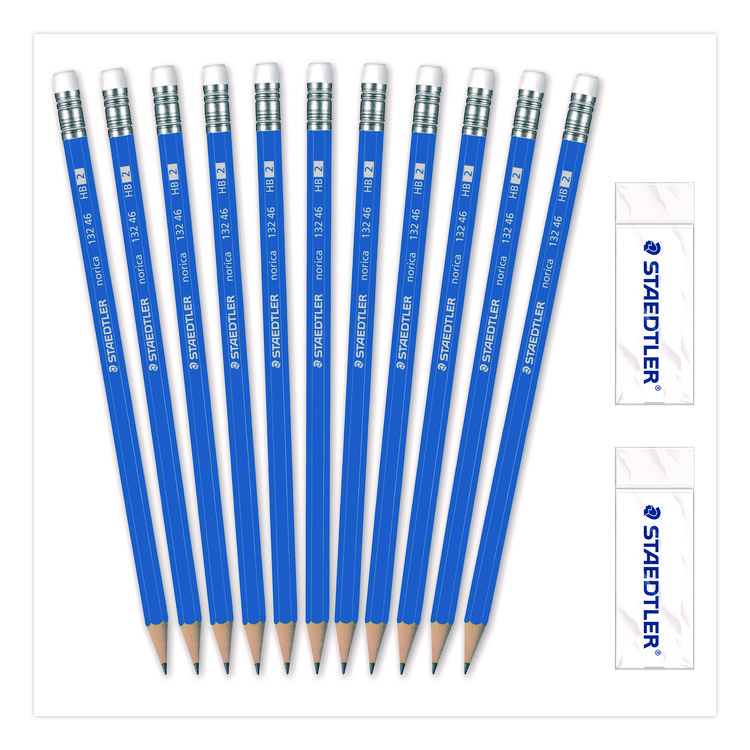 Staedtler Pre-Sharpened Wooden Pencils with (20) Block Erasers, HB #2 Black Lead, Blue Barrel, 250/Pack (STD13246C250)