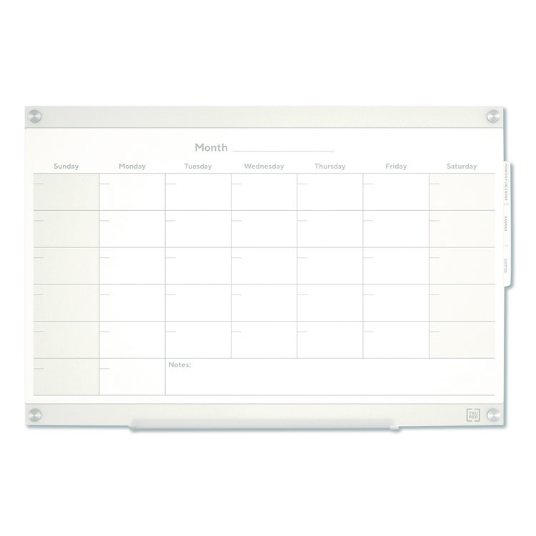 TRU RED Magnetic Glass Dry Erase Board with Templates, Six Views, 3 ft x 2 ft, White Surface (TUDTR62139)