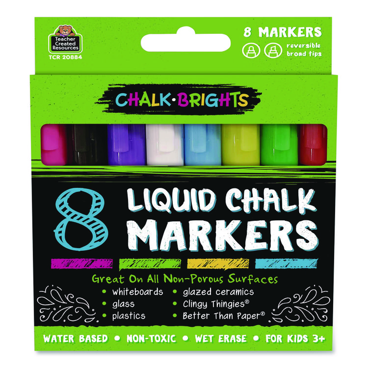 Teacher Created Resources Chalk Brights Liquid Chalk Markers, Broad Reversible Bullet/Chisel Tips, Assorted Colors, 8/Pack (TCR20884)