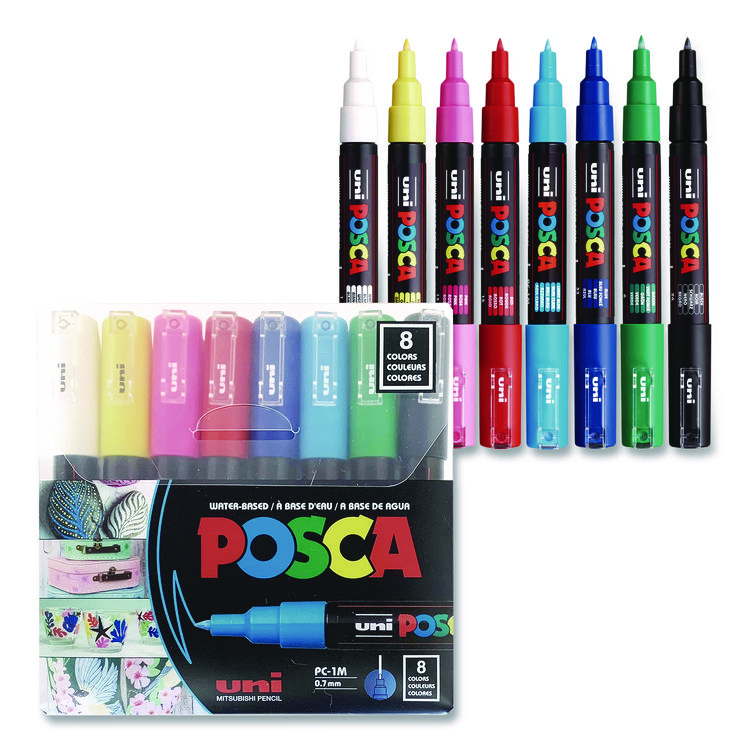 POSCA Water-Based Paint Markers, Extra-Fine Bullet Tip, Assorted Colors, 8/Pack (UBCPC1M8C)