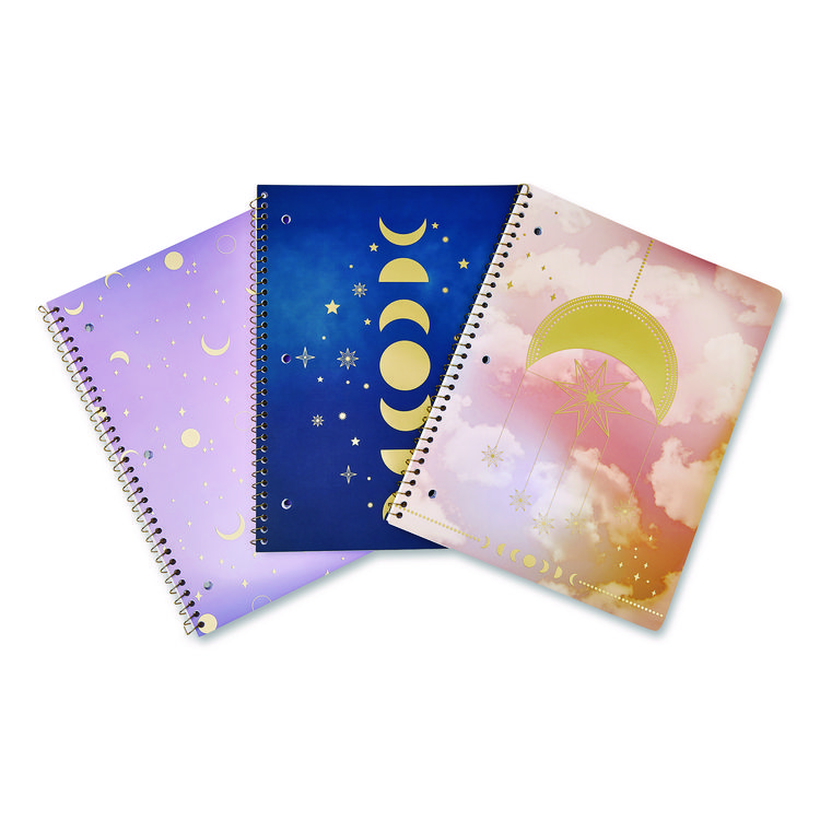 ECCOLO LTD. Celestial Body Spiral Notebook, 1-Subject, Medium/College Rule, Assorted Cover Colors/Designs, (80) 11 x 8.5 Sheets, 3/Pack (WLBST839A3PACK)