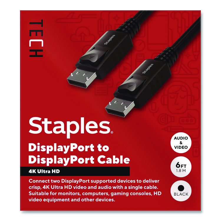 STAPLES BRANDS GROUP 4K DisplayPort to DisplayPort Audio/Video Cable, 6 ft, Black (WLBST62469)