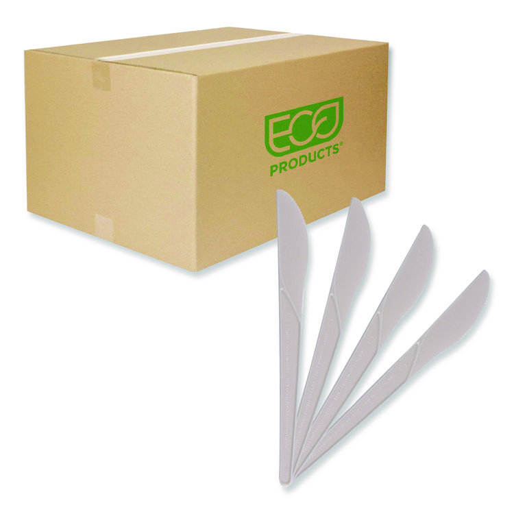 Eco-Products Plantware Compostable Cutlery, Knife, Plastic, Pearl White, 50/Pack, 20 Packs/Carton (ECOEPS011)