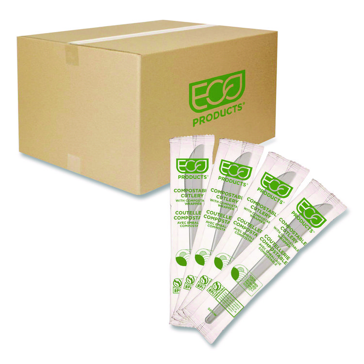 Eco-Products Plantware Compostable Cutlery, Knife, Plastic, White, 1,000/Carton (ECOEPS011W)