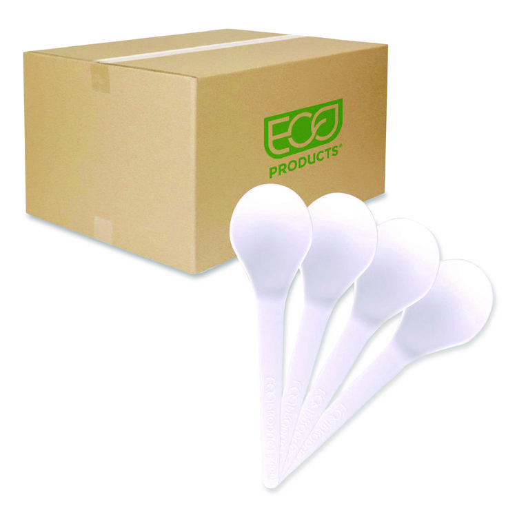 Eco-Products Plantware Compostable Soup Spoon, Heavyweight, Plastic, White, 50/Pack, 20 Packs/Carton (ECOEPS014)