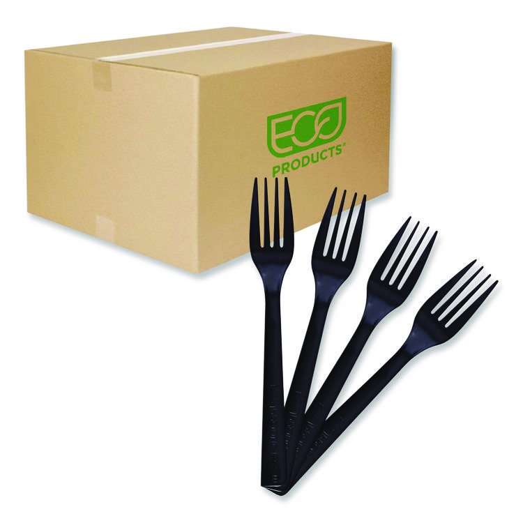 Eco-Products 100% Recycled Content Cutlery, Fork, Plastic, Black, 50/Pack, 20 Packs/Carton (ECOEPS112)