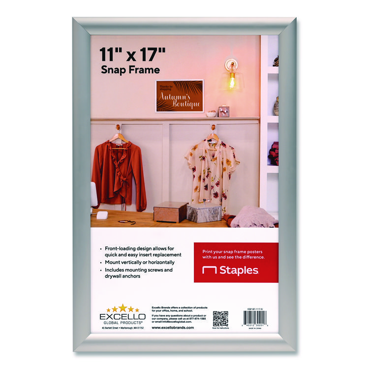 Excello Global Products Poster Holder, Aluminum, 11 x 17, Silver (EXOEGPSF1117S)