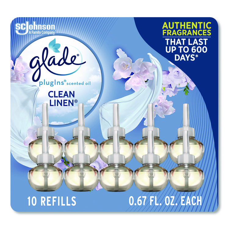 Glade Plugins Scented Oil Refill, Clean Linen, 0.67 oz, 10/Pack (SJN379206)