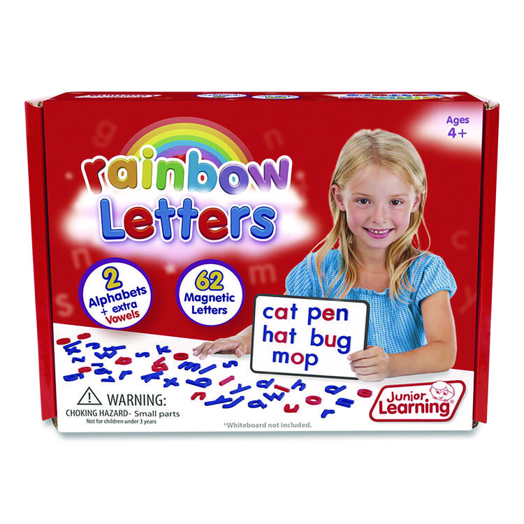 JUNIOR LEARNING Rainbow Lowercase Letters, (2) Alphabet Sets, (2) Extra Vowel Sets, +/- 1.6" Tall, Blue Consonants, Red Vowels, 62 Pieces (JRL196)