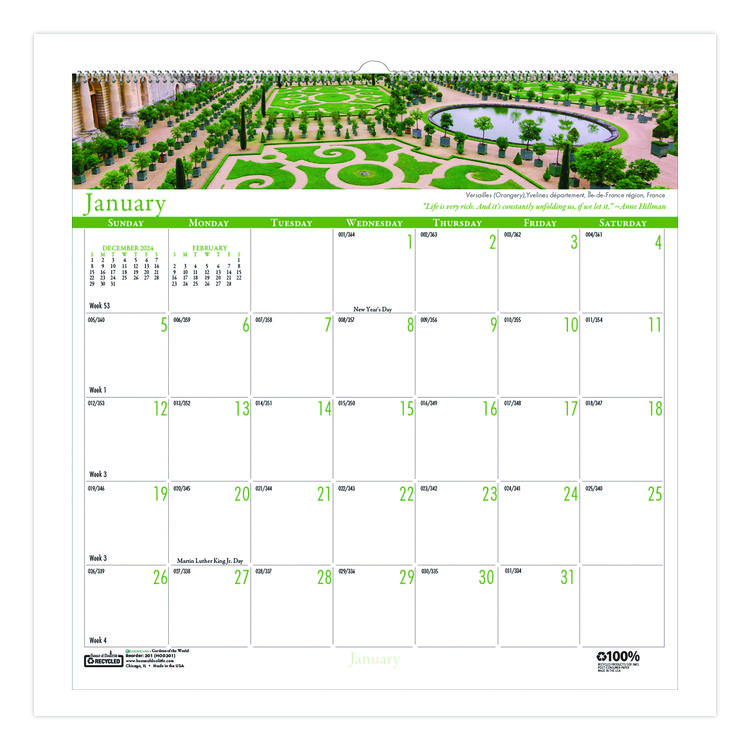 House of Doolittle Recycled Gardens of the World Monthly Wall Calendar, Garden Scene Photography, 12 x 12, White Sheets, 12-Month (Jan-Dec):2025 (HOD30125)