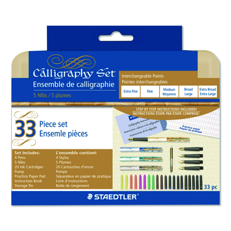 Staedtler Master the Art of Calligraphy Fountain Pen Set, 33 Pieces, (5) Nib Sizes, (7) Ink Colors, (4) Barrel Colors (STD899SM5NA)