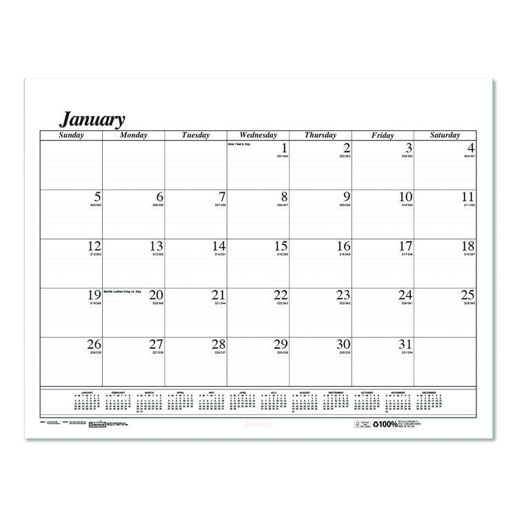 House of Doolittle Recycled Economy Monthly Desk Pad Calendar, 22 x 17, White/Black Sheets, 12-Month (Jan to Dec): 2025 (HOD12625)