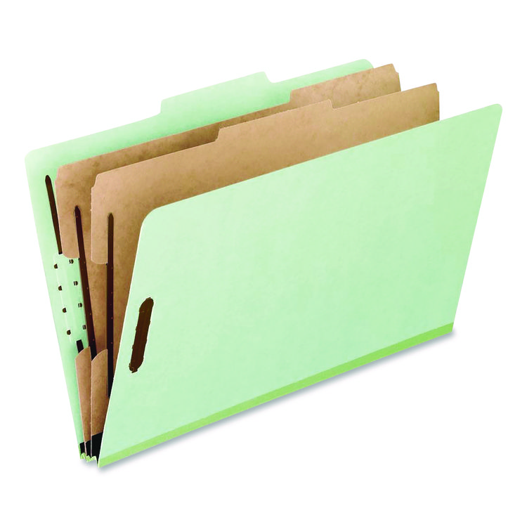 Pendaflex Colored Pressboard Top Tab Classification Folders, 2.5" Expansion, 2 Dividers, 6 Fasteners, Legal Size, Light Green, 10/Box (PFX17176EE)