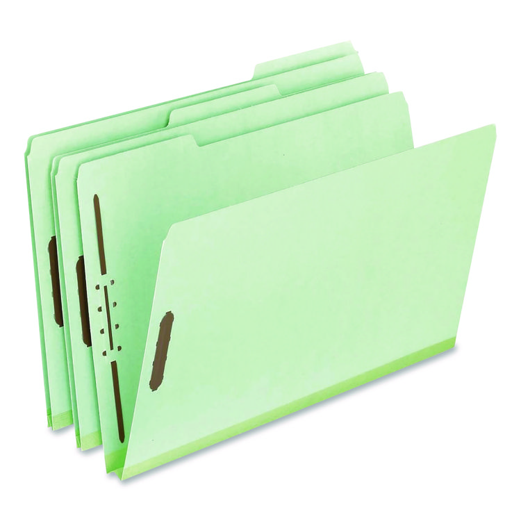 Pendaflex Colored Pressboard Top Tab Fastener Folders, 1" Expansion, 2 Fasteners, Legal Size, Light Green Exterior, 25/Box (PFX17183)