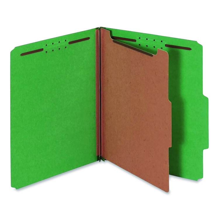 Pendaflex Colored Pressboard Top Tab Classification Folders, 1.75" Expansion, 1 Divider, 4 Fasteners, Letter Size, Dark Green, 10/Box (PFX23733P)