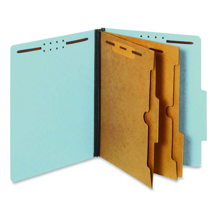 Pendaflex Pressboard Classification Folders with Two Full-Pocket Dividers, 2.5" Expansion, 6 Fasteners, Letter Size, Light Blue, 10/Box (PFX24081P)