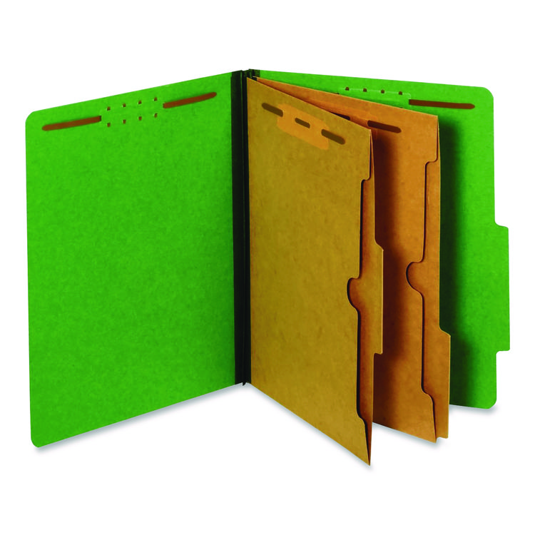 Pendaflex Pressboard Classification Folders with Two Full-Pocket Dividers, 2.5" Expansion, 6 Fasteners, Letter Size, Dark Green, 10/Box (PFX24083P)