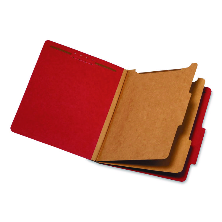 Pendaflex Colored Pressboard Top Tab Classification Folders, 2.5" Expansion, 2 Dividers, 6 Fasteners, Letter Size, Bright Red, 10/Box (PFX24131P)