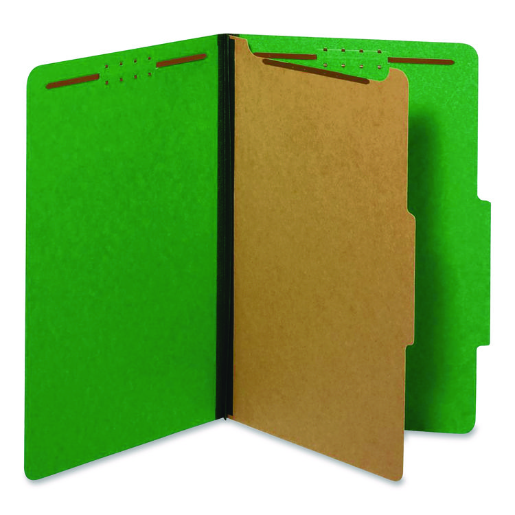 Pendaflex Colored Pressboard Top Tab Classification Folders, 1.75" Expansion, 1 Divider, 4 Fasteners, Legal Size, Dark Green, 10/Box (PFX28733P)