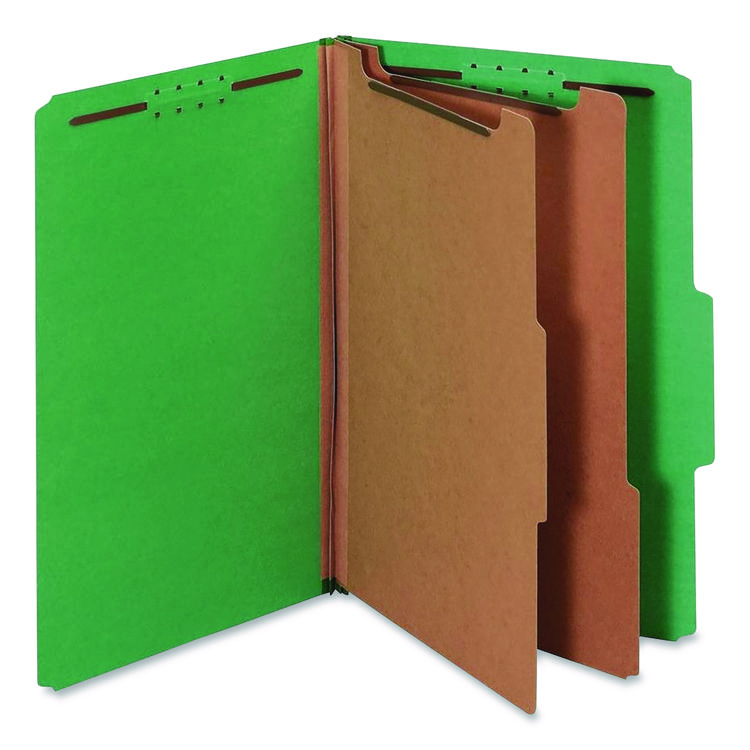 Pendaflex Colored Pressboard Top Tab Classification Folders, 2.5" Expansion, 2 Dividers, 6 Fasteners, Legal Size, Dark Green, 10/Box (PFX29033P)
