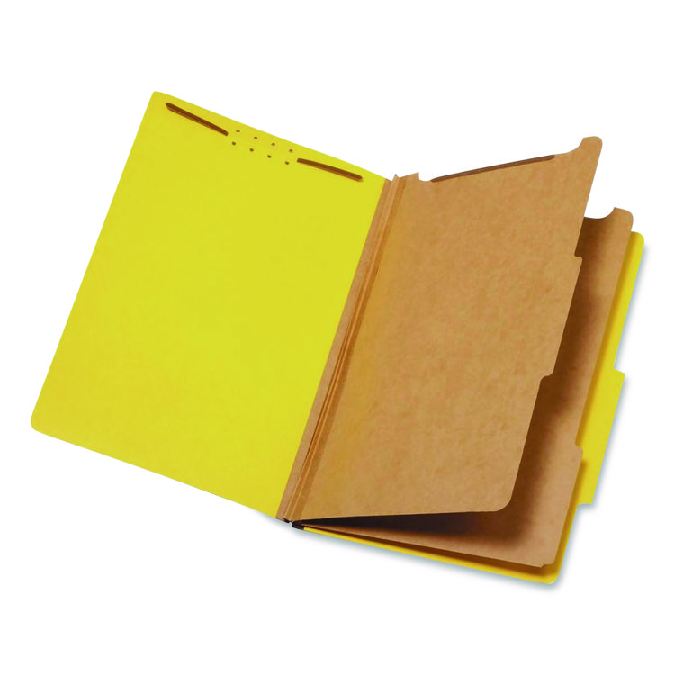 Pendaflex Colored Pressboard Top Tab Classification Folders, 2.5" Expansion, 2 Dividers, 6 Fasteners, Legal Size, Yellow, 10/Box (PFX29034P)