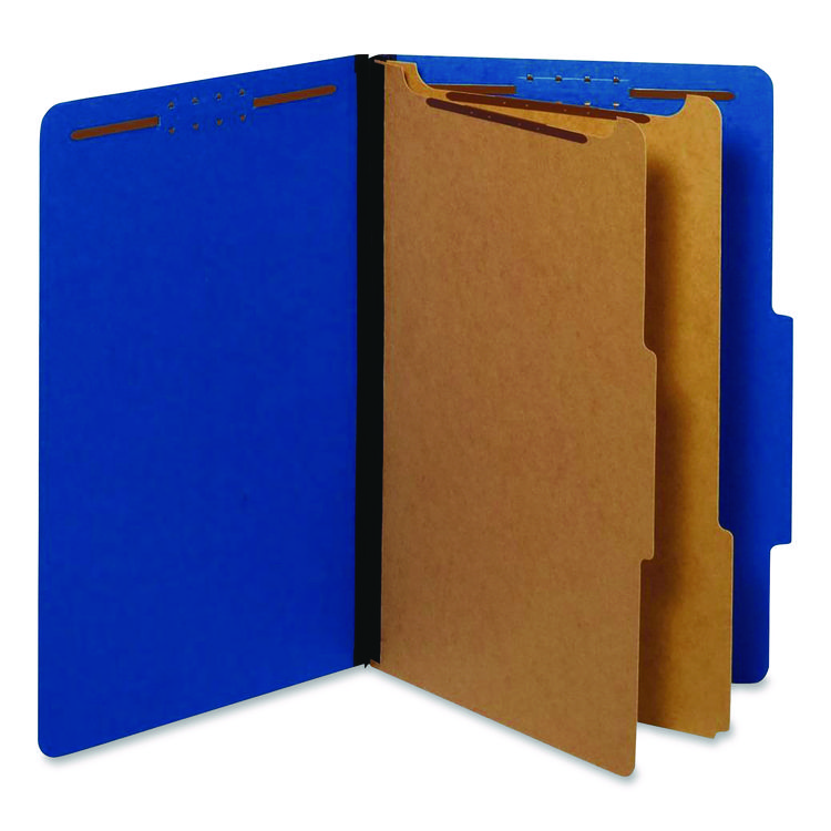Pendaflex Colored Pressboard Top Tab Classification Folders, 2.5" Expansion, 2 Dividers, 6 Fasteners, Legal Size, Dark Blue, 10/Box (PFX29035P)