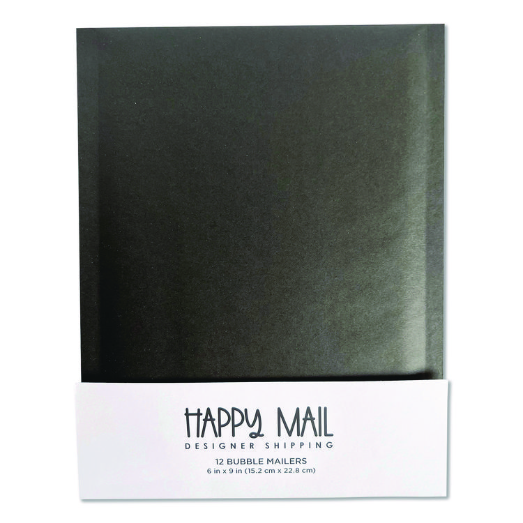 HAPPY MAIL DESIGNER SHIPPING Self-Sealing Bubble Mailer, 6 x 9, Black, 12/Pack (WLB245153)