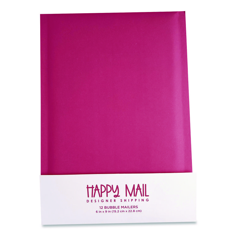 HAPPY MAIL DESIGNER SHIPPING Self-Sealing Bubble Mailer, 6 x 9, Pink, 12/Pack (WLB245155)