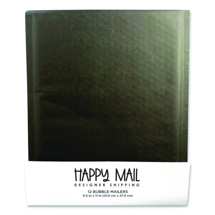 HAPPY MAIL DESIGNER SHIPPING Self-Sealing Bubble Mailer, 8.5 x 11, Black, 12/Pack (WLB245156)