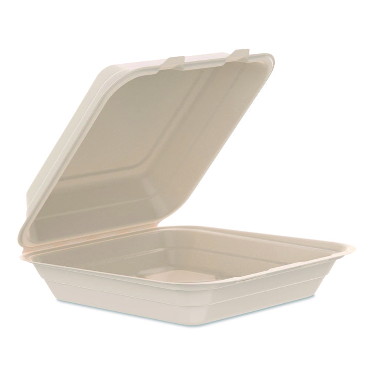 Dart Compostable Molded Fiber Hinged Trays, ProPlanet Seal, 9.14 x 9 x 2.98, Natural, 200/Carton (DCC90FBRHT1)