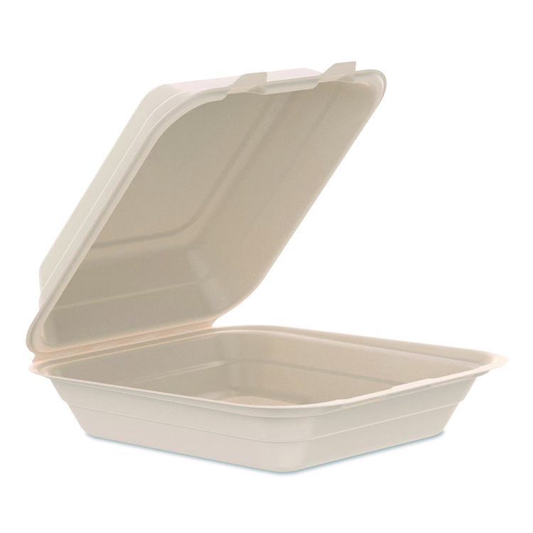 Dart Compostable Molded Fiber Hinged Trays, ProPlanet Seal, 8.65 x 7.94 x 2.98, Natural, 200/Carton (DCC80FBRHT1)