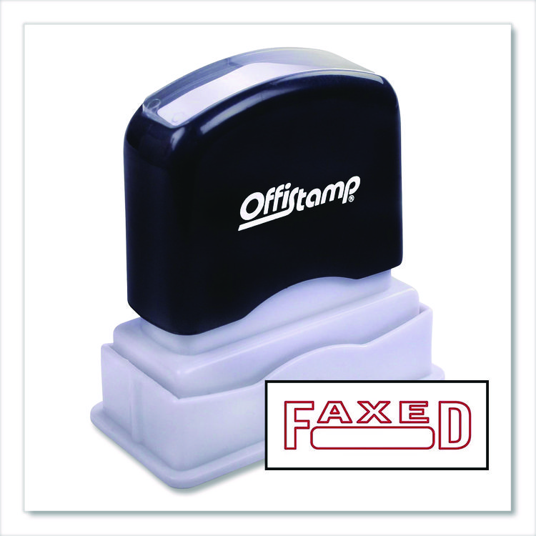 Offistamp Pre-Inked Message Stamp with Blank Date Box, FAXED, 1.63" x 0.38", Red Ink (MKG034503)