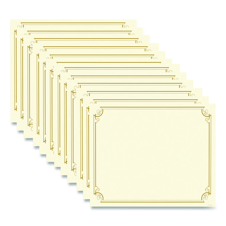 Great Papers! Golden Scroll Frame Foil Certificate, 11 x 8.5, Beige with Gold Scroll Border, 12/Pack (GRP2011859)
