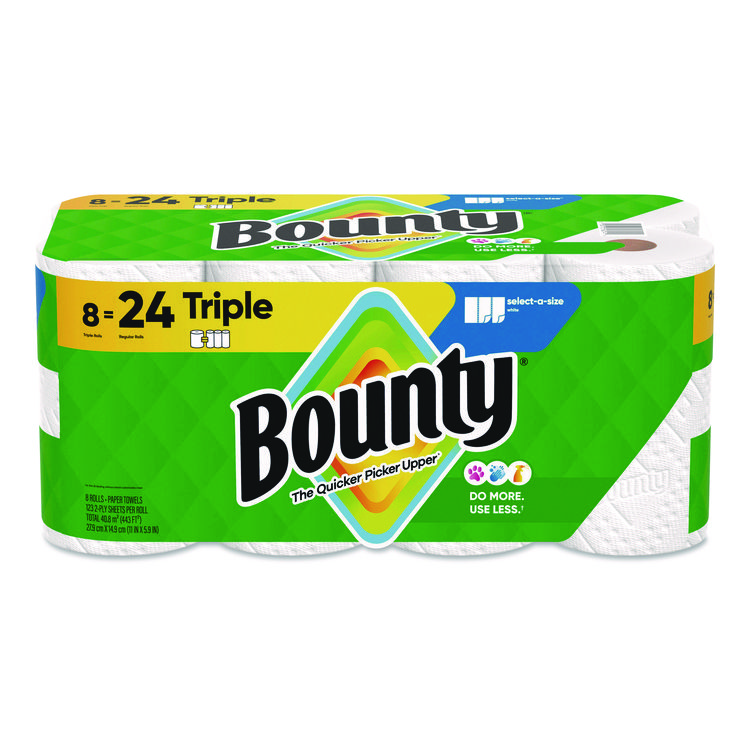 Bounty Select-a-Size Kitchen Roll Paper Towels, 2-Ply, White, 6 x 11, 123 Sheets/Roll, 8 Triple Rolls/Carton (PGC16014)