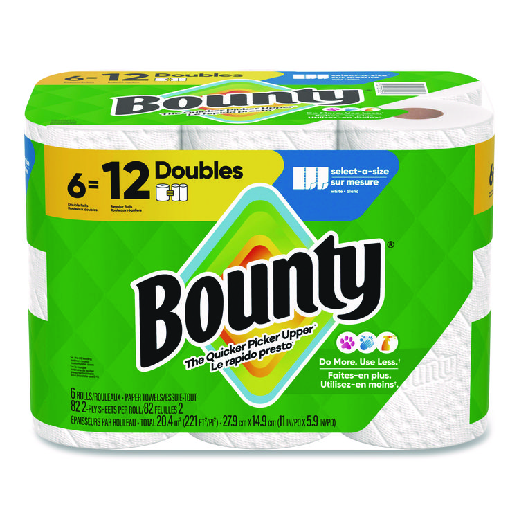 Bounty Select-a-Size Kitchen Roll Paper Towels, 2-Ply, 6 x 11, White, 82 Sheets/Double Roll, 6 Rolls/Carton (PGC15703)