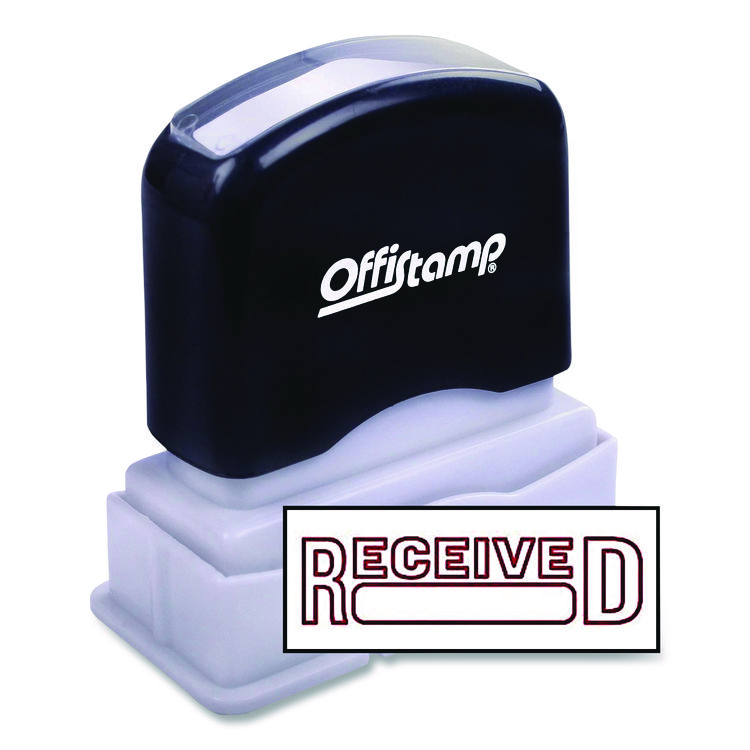 Offistamp Pre-Inked Message Stamp with Blank Date Box, RECEIVED, 1.63" x 0.38", Red Ink (MKG034512)