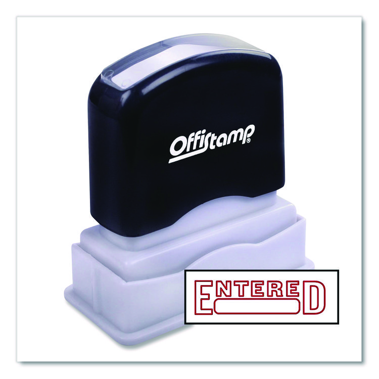 Offistamp Pre-Inked Message Stamp with Blank Date Box, ENTERED, 1.63" x 0.38", Red Ink (MKG034520)