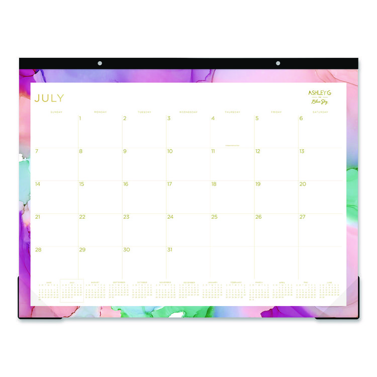 Blue Sky Ashley G Academic Monthly Desk Pad, 22x17, Multicolor Sheets, Black Headband, Clear Corners, 12-Month (Jul to Jun): 2025-2026 (BLS148668)