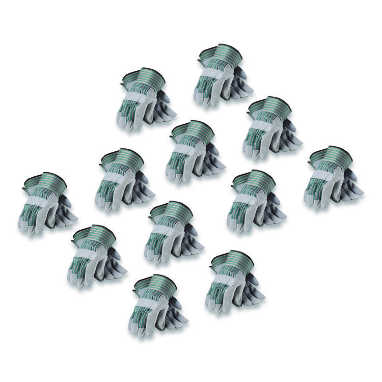 PIP Bronze Series Leather/Fabric Work Gloves, Gunn Cut, Wing Thumb, Medium (Size 8), Gray/Green, 12 Pairs (PID836563M)