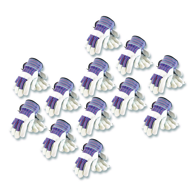 PIP B/C Grade Shoulder Split Cowhide Leather Palm Gloves, Gunn Cut, Wing Thumb, Large, Blue/Gray, 12 Pairs (PID847532L)