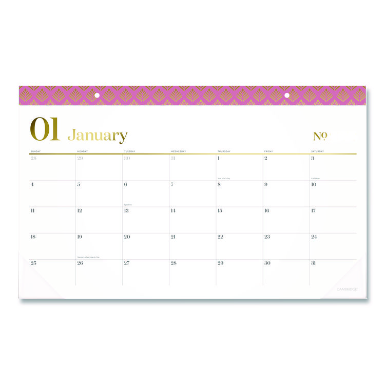 Cambridge Workstyle Compact Deskpad, 17.75 x 11, White Sheets, Pink Headband/Clear Corners, 12-Month (Jan-Dec): 2026 (AAG1606705)