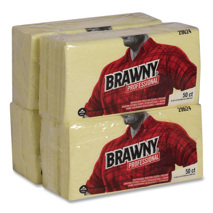 Brawny Professional Dusting Cloths, Quarterfold, 24 x 24, Unscented, Yellow, 50/Pack, 4 Packs/Carton (GPC29624)