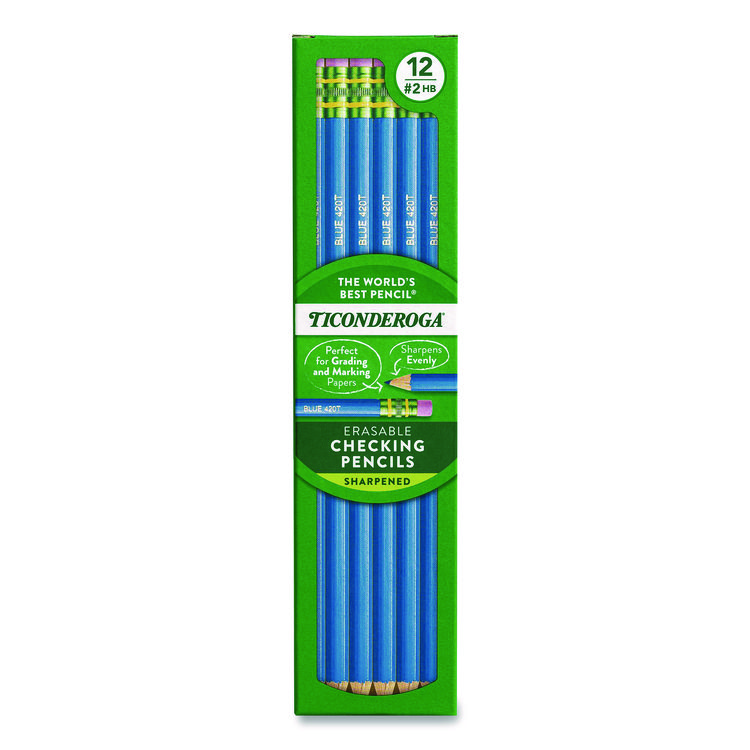 Ticonderoga Erasable Colored Pencils, 2.6 mm, 2B (#2), Blue Lead, Blue Barrel, 12/Pack (DIX142090002)