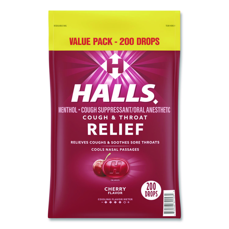 HALLS Relief Cough Drops - Value Size, Cherry, 200/Pack (GRR22002530)