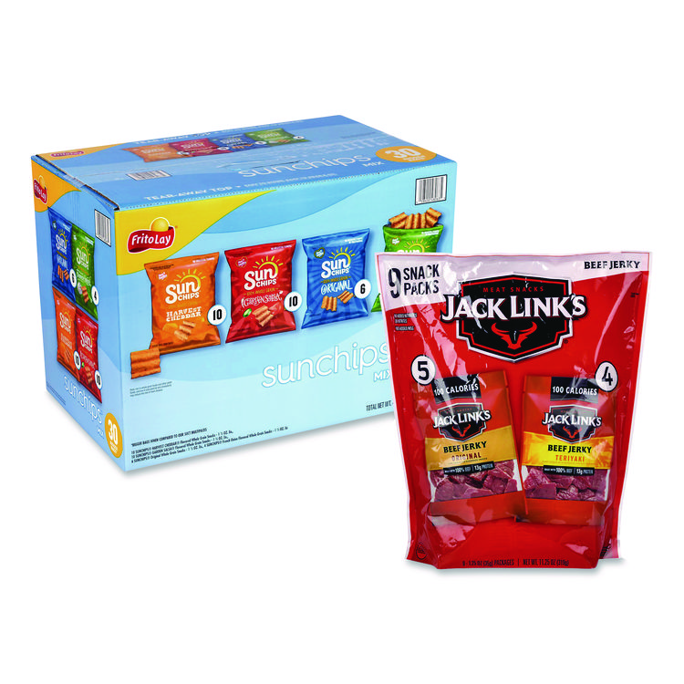 Snack Box Pros Sunchips and Jack Link's Beef Jerky Variety Pack, (30) 1.5 oz Bags, (9) 1.25 oz Snack Packs, Assorted Flavors/Bundle (GRR60004175)