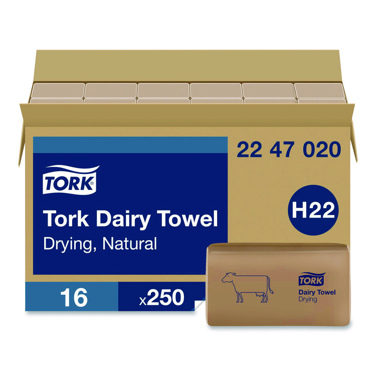Tork Dairy Towel, 1-Ply, 9.12 x 10.25, Natural, 250 Sheets/Pack, 16 Packs/Carton (TRK2247020)