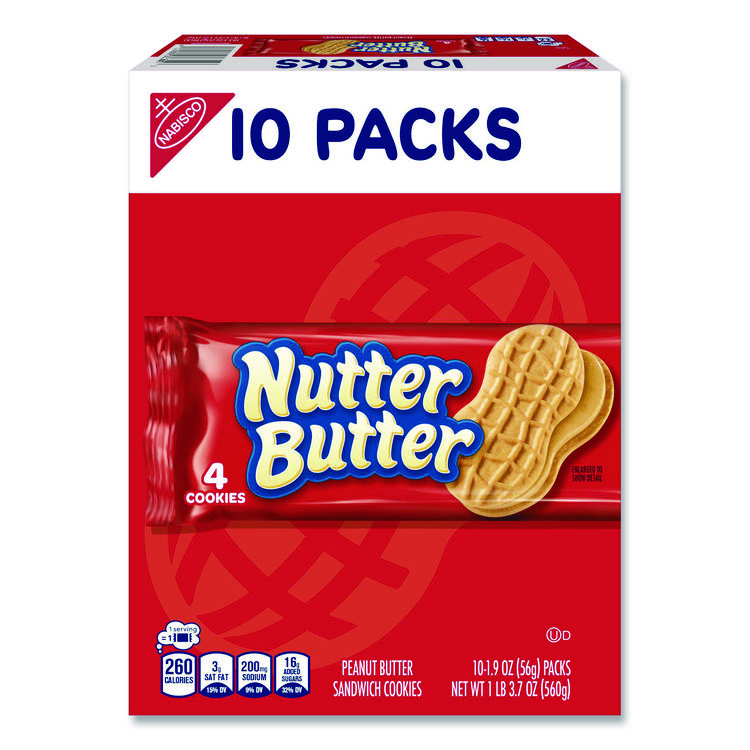 Nabisco Nutter Butter, Peanut Butter, 1.9 oz, 4 Cookies/Pack, 10 Packs/Box (CDB07835)