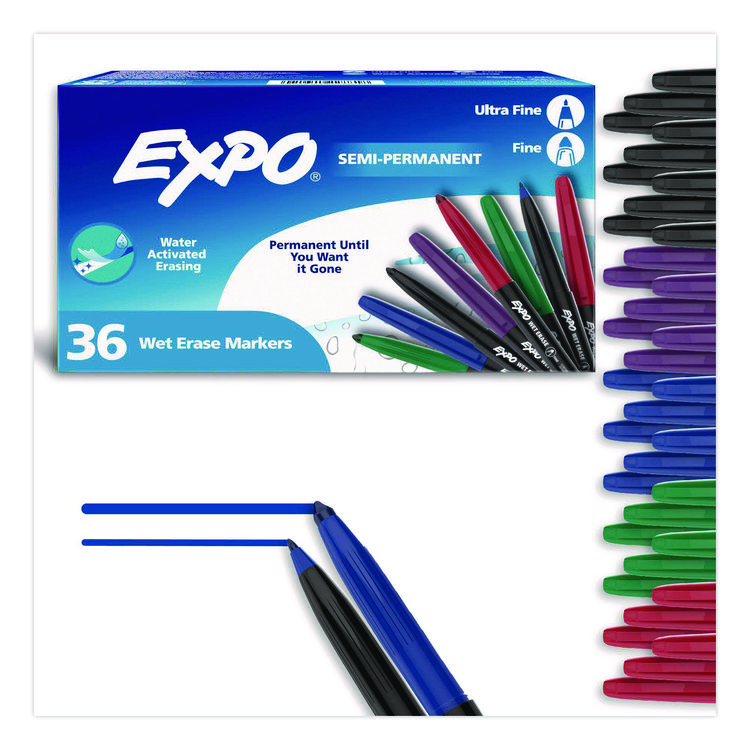 EXPO Wet Erase Markers, Fine; Ultra Fine Tip, Assorted Colors, 36/Box (SAN2211378)