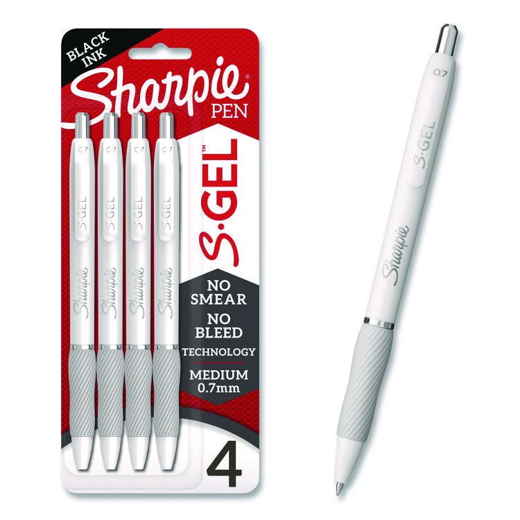 Sharpie S-Gel S-Gel Fashion Barrel Gel Pen, Retractable, Medium 0.7 mm, Black Ink, Pearl White Barrel, 4/Pack (SAN2126207)