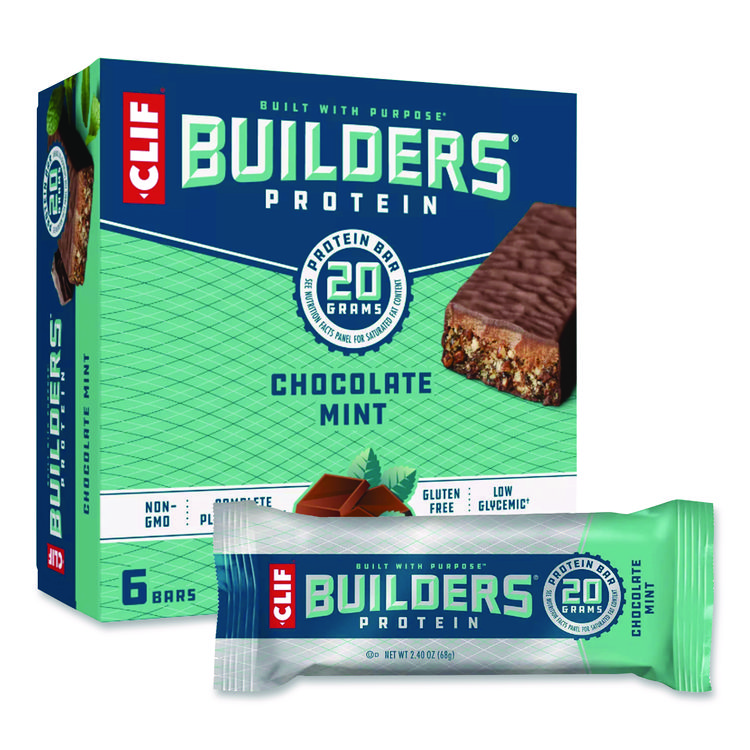 CLIF Bar Builders Protein Bar, Chocolate Mint, 2.4 oz Bar, 12 Bars/Box (CBCCCC160044)